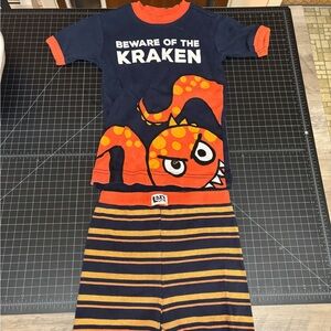 Lazy One Kids Pajama Set - Navy and Orange Kraken Design